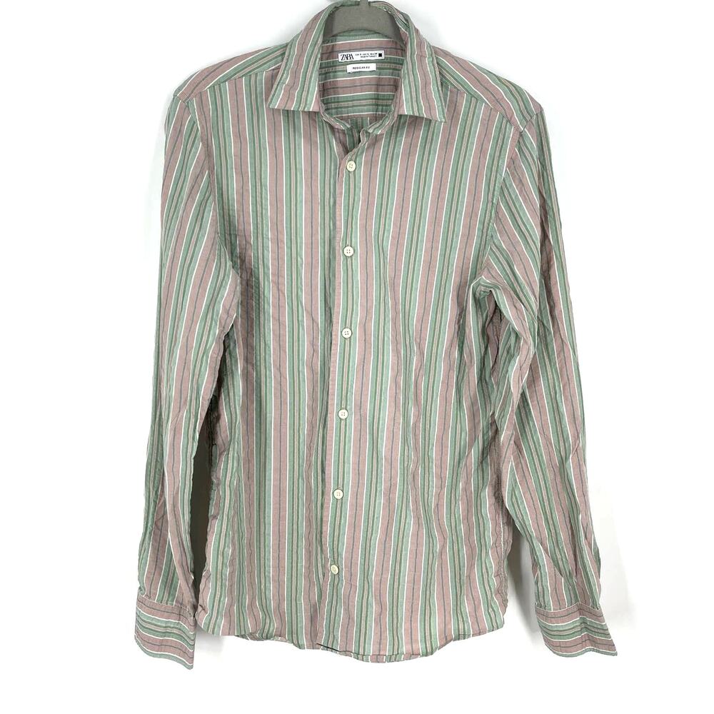 Zara Men's Button Down Collared Shirt Multicolored‎ Striped Small Regular Fit